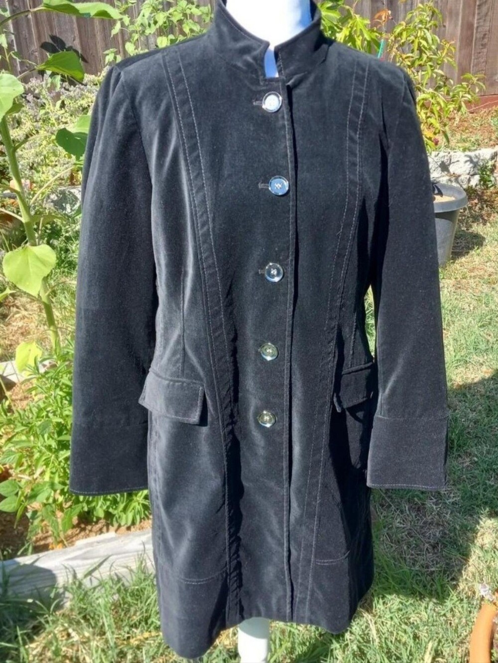 Chicos Black Velvet Coat with Metalic Buttons